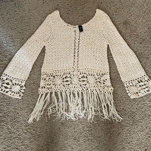 Scrap work crochet top with fringe size small NWOT